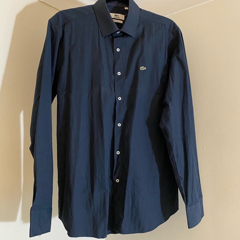 👔2/$60 LACOSTE Navy Patterned Dress Shirt